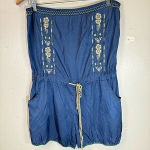 Moon collection romper blue floral embroidery large California USA made boho
